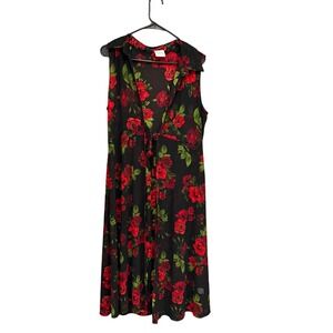 Sirenlily Maternity XL Sleeveless Floral Dress Sheer Black Red Roses‎
